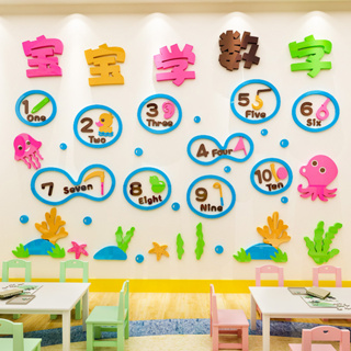【DAORUI】幼兒園數字英語3D立體牆貼兒童學習數字啟蒙早教貼紙教室牆面裝飾