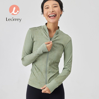 Leorrey運動外套運動上衣獨特花型編織工藝瑜珈外套立領健身外套