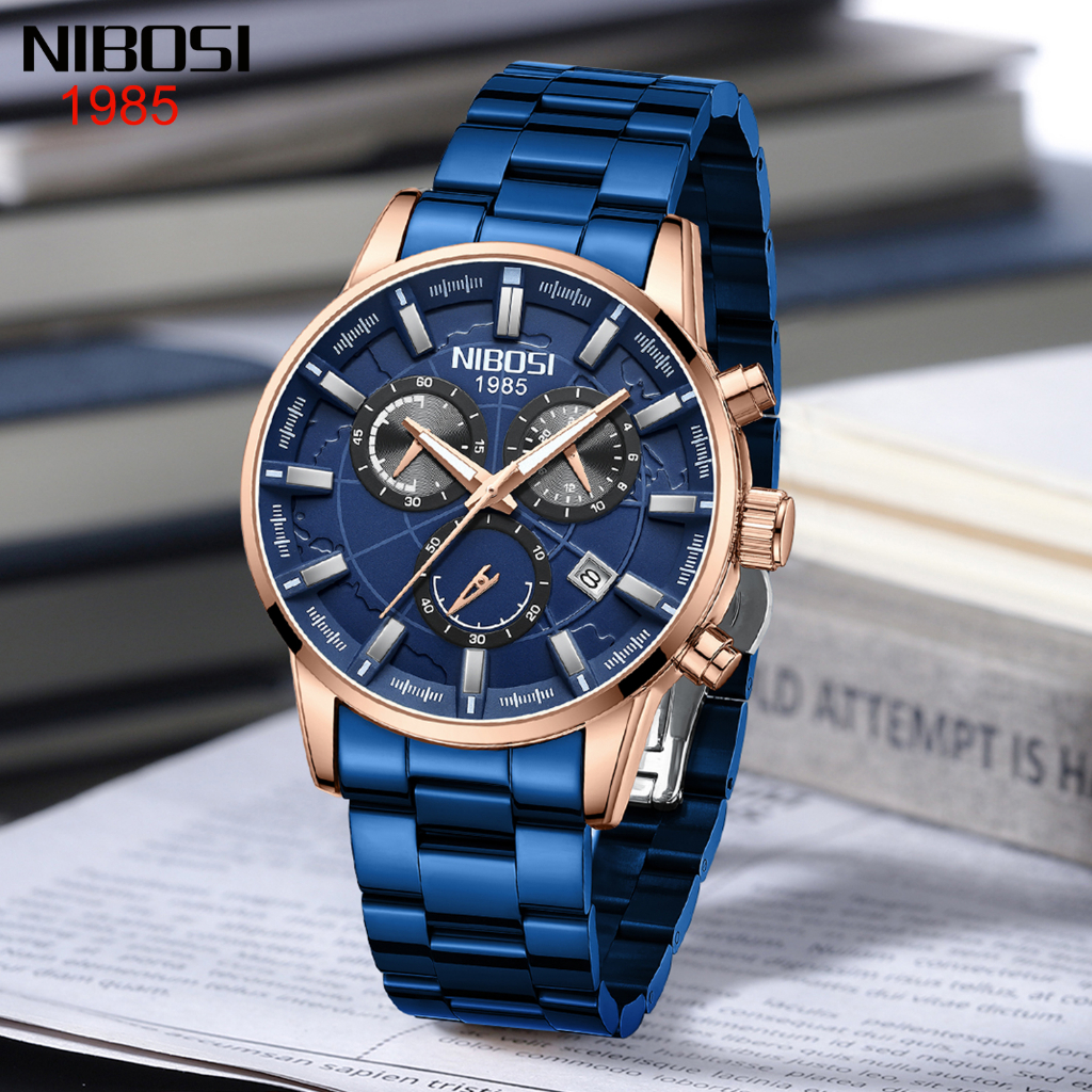 Nibosi 男士手錶創意地球錶盤 30m 防水計時時鐘