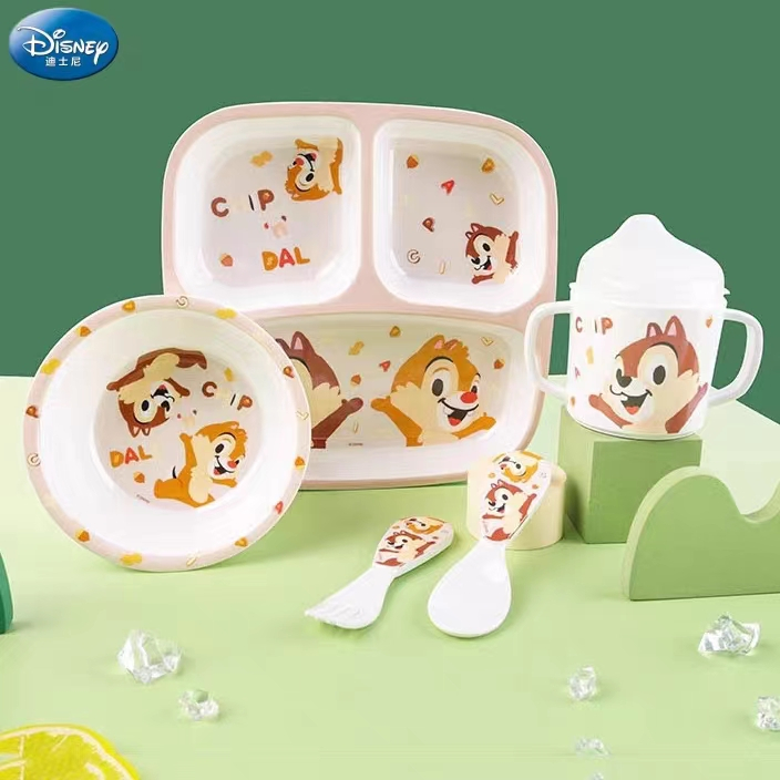 Disney高顏值奇奇蒂蒂防摔套裝盤杯碗勺叉寶寶輔食餐盤卡通風新品