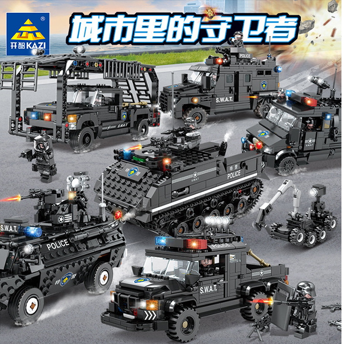 約500PCS 開智兼容樂高積木城市守衛者黑鷹特警戰車模型小顆粒拼裝創意積木益智DIY組裝玩具