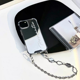 銀色幾何鏈條鏡面手機殼 適用 iPhone 15 14 13 12 11 Pro Max XS XR 7 8 Plus全