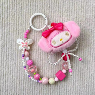 新款日系可愛卡通美樂蒂粉色高級手繪珠串珠掛繩手機鏈鑰匙扣包包吊飾