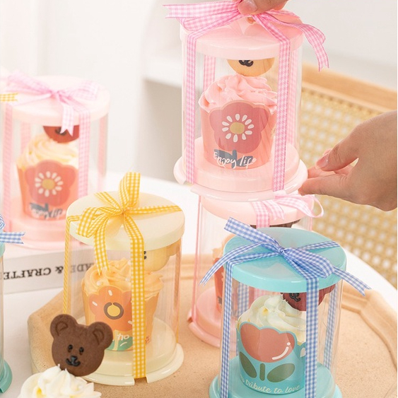 現貨【蛋糕盒】六一兒童節 紙杯 蛋糕裝飾 2寸圓形透明 包裝盒 迷你小熊餅乾 插件擺件