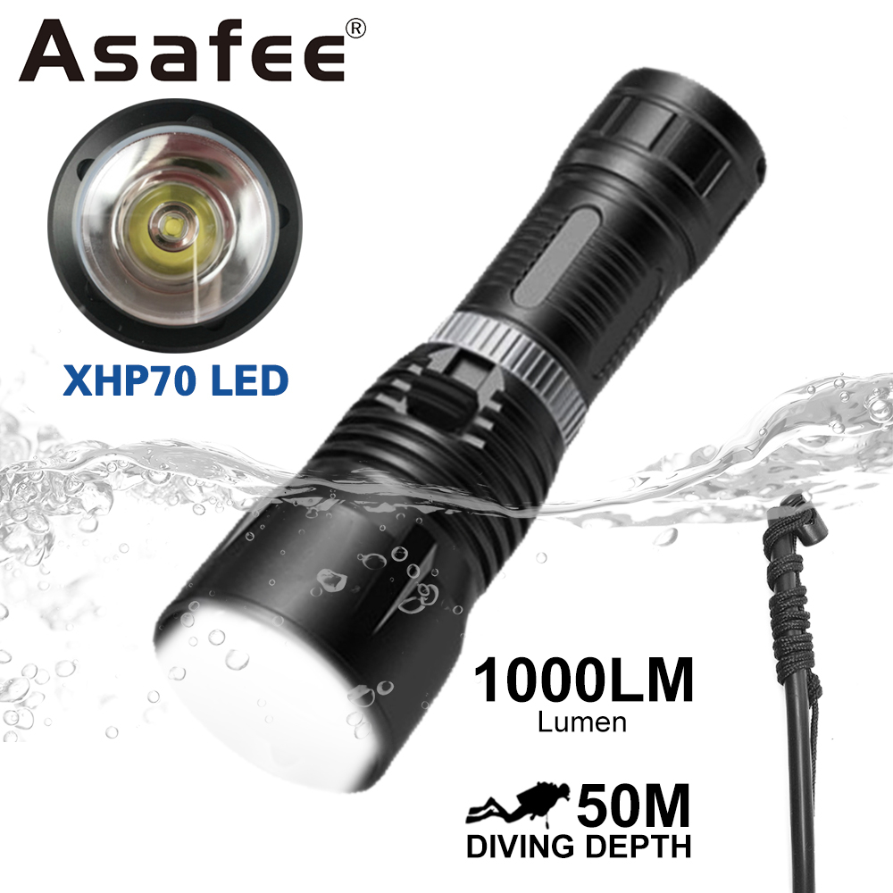 Asafee D857 50M 水下 P70 LED 超亮 1000LM 潛水手電筒磁性開關高光手電筒 IPX8 防水水