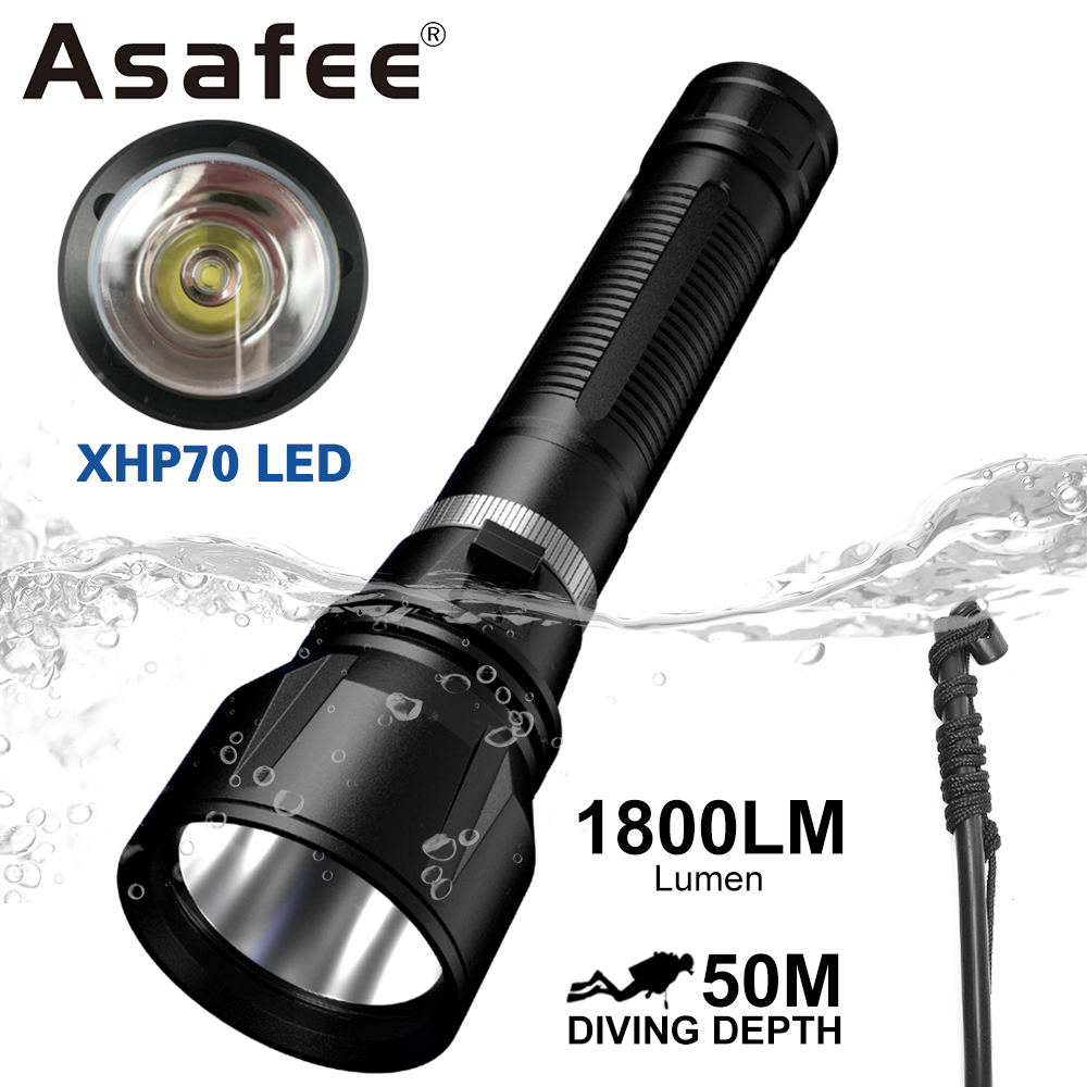 Asafee D858 50M 水下 P70 LED 超亮 1800LM 潛水手電筒磁性開關高光手電筒 IPX8 防水水