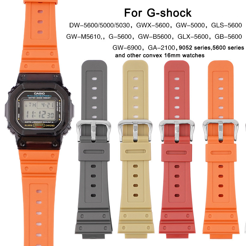 適用於卡 西歐G-shock DW-5600 DW-6900 GA-2100軟橡膠錶帶16毫米防水運動錶帶男士女士手鍊配