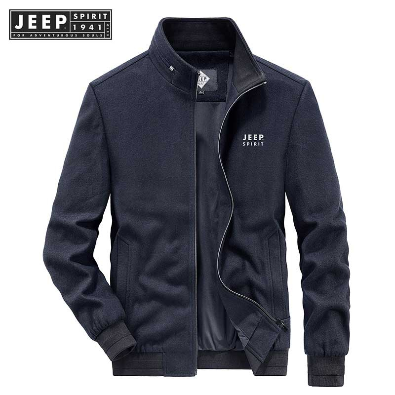 Jeep SPIRIT 1941 ESTD毛呢外套男士短款中青年立領商務爸爸裝