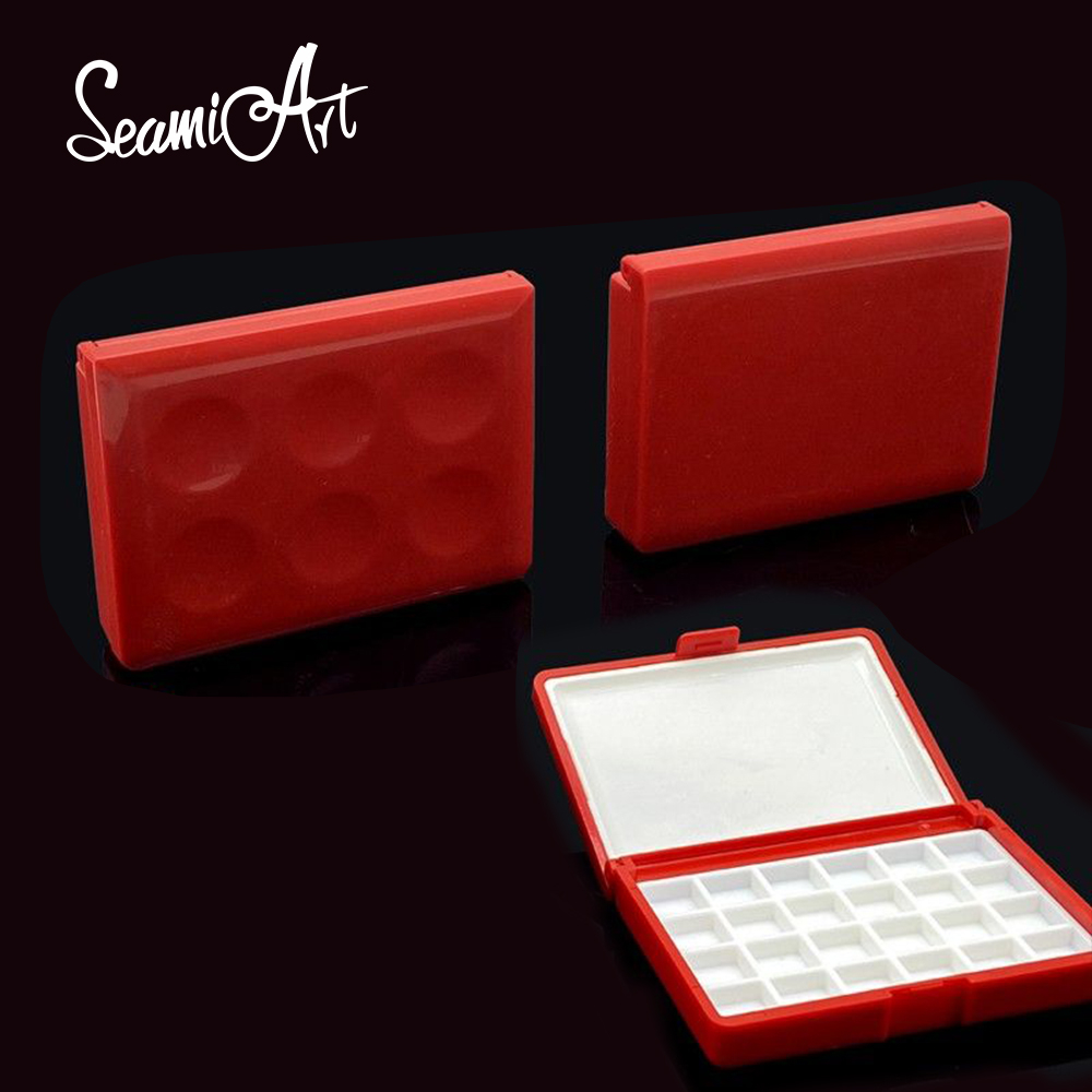 SeamiArt 便攜式塑料繪畫調色盒【西米藝術】帶調色板  水彩 丙烯 酸水粉 顏料分裝 顏料盒 繪畫調色盒
