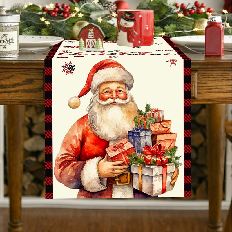 35 * 180 厘米聖誕老人桌旗 4-6 座聖誕飾品廚房裝飾滌綸桌布聖誕裝飾品 2024 年家庭