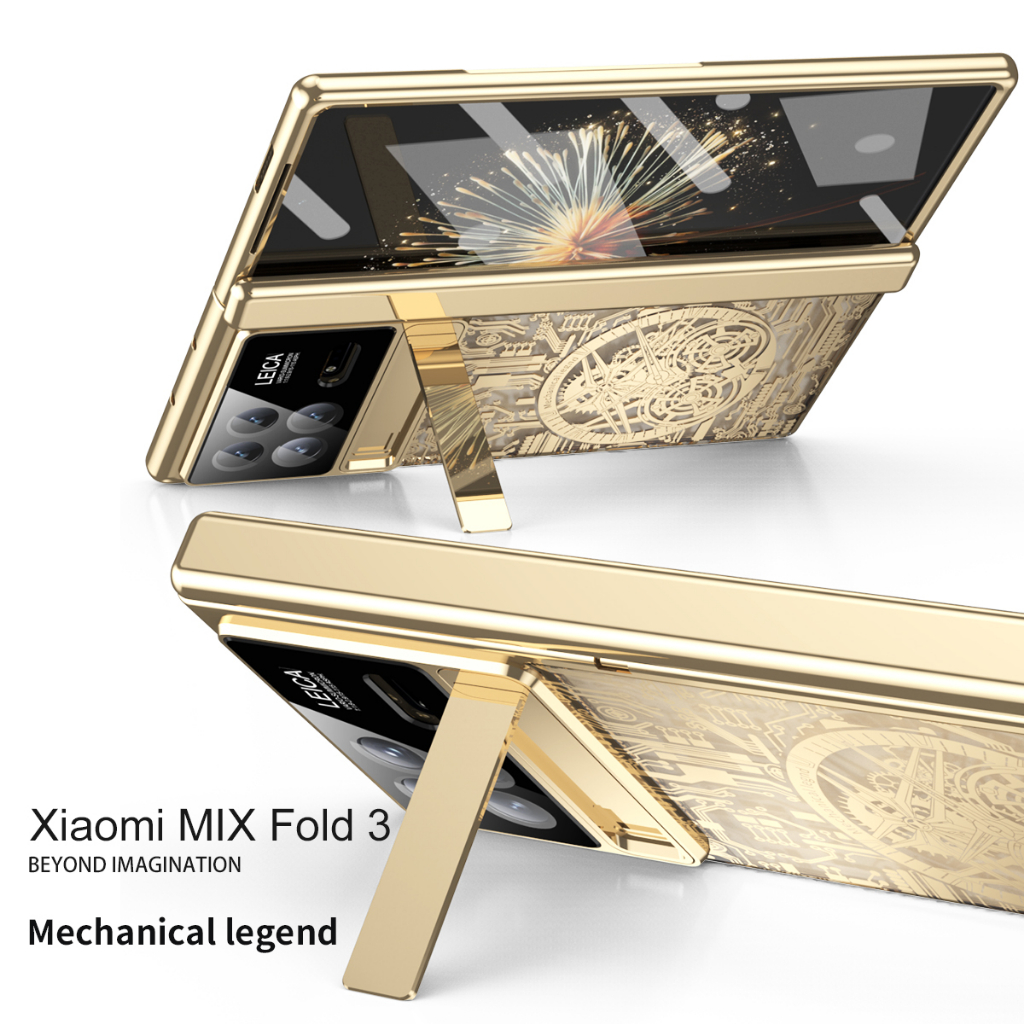 XIAOMI 小米mix FOLD 3手機殼機械圖案透明超薄硬後蓋3合1帶鋼化玻璃屏幕保護套