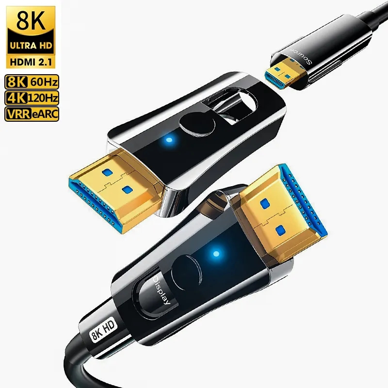 分離式HDMI2.1 8K光纖線 48Gbps micro HDMI轉HDMI 穿管穿墻工程線 家裝預埋布線100米