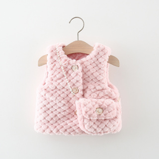 秋冬新款小格子女寶寶外套韓版兒童無袖衣服+包包(0-3歲)