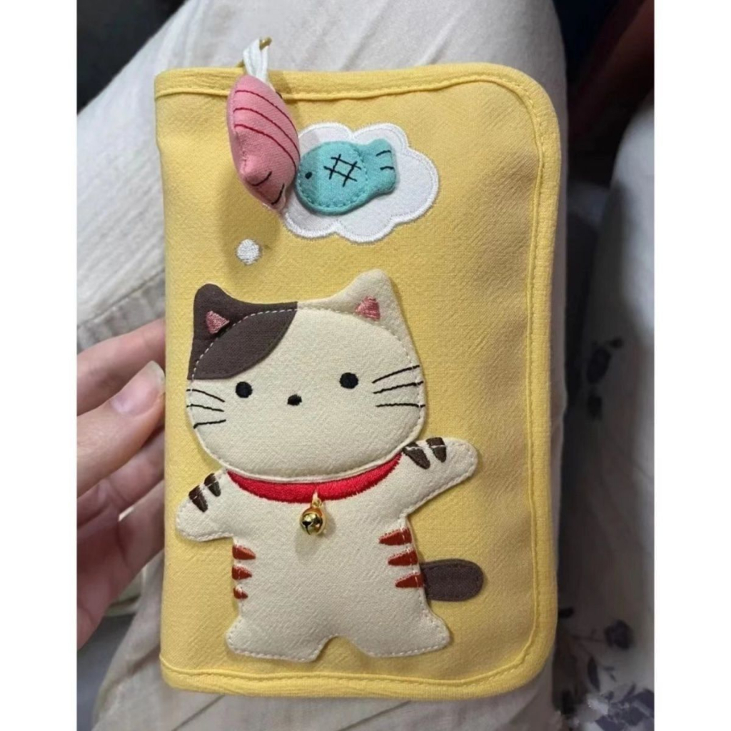 啵啵貓卡拉包零錢包棉布線置物包黃色卡通貓多功能便攜式收納包