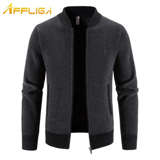 ✦AFFLIGA✦針織衫外套男士雪貂刷毛加厚秋季外穿韓版潮流小外套毛衣男寬鬆棒球領刷毛加厚外套