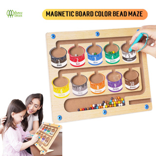 磁性顏色和數字迷宮-男孩女孩蒙台梭利精細運動技能玩具,木製配色計數幼兒拼圖板-學習精細運動技能訓練