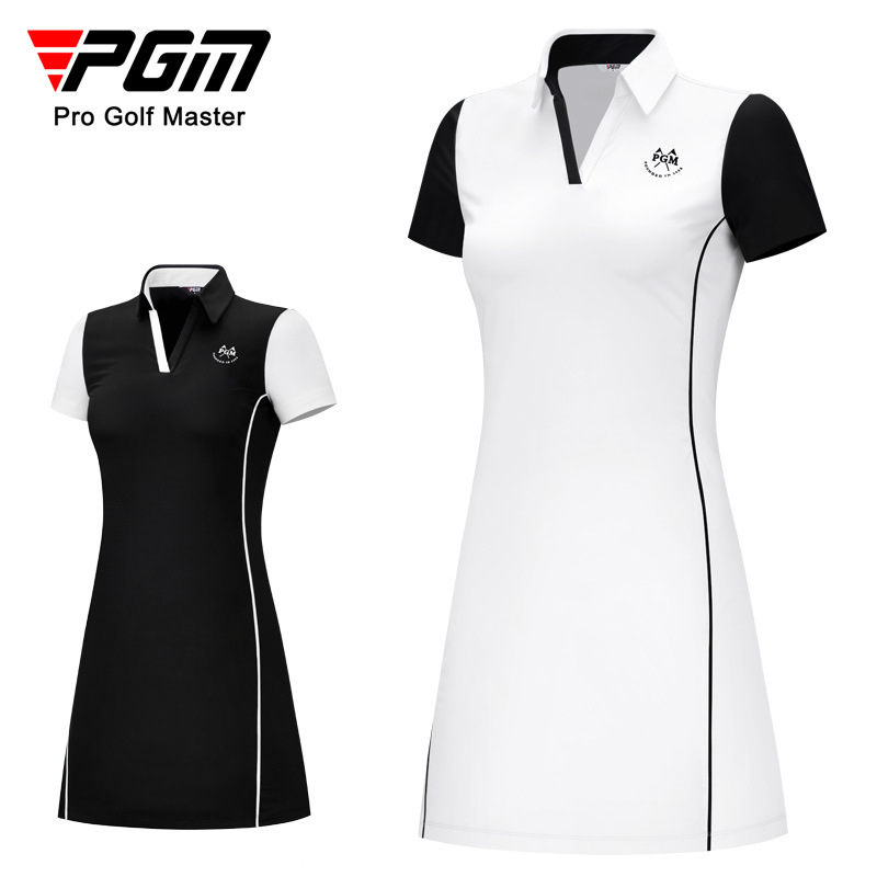 PGM 新品 高爾夫女士洋裝連衣裙服裝高彈面料女裝時尚百搭裙子V領設計 QZ083