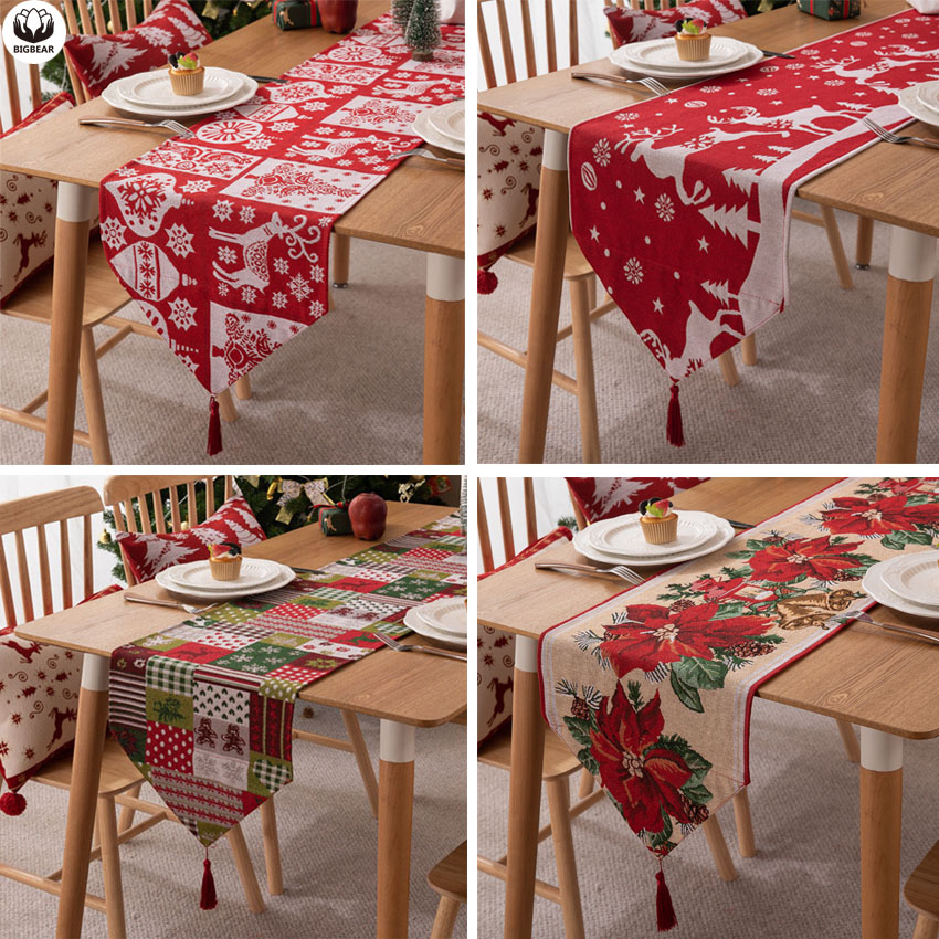 色織棉聖誕桌旗長4 6 8 10 12座節日裝飾蓋桌布