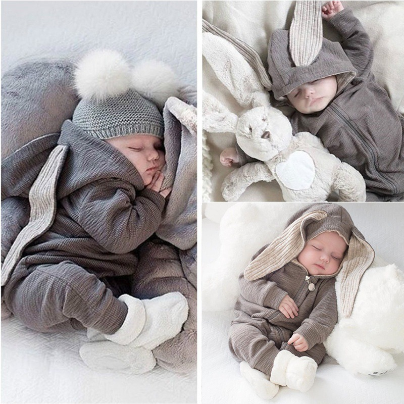 Kids tales 童裝嬰兒包屁衣 0-2歲秋裝嬰兒連帽大耳朵連體衣兔年嬰兒連身衣戶外裝