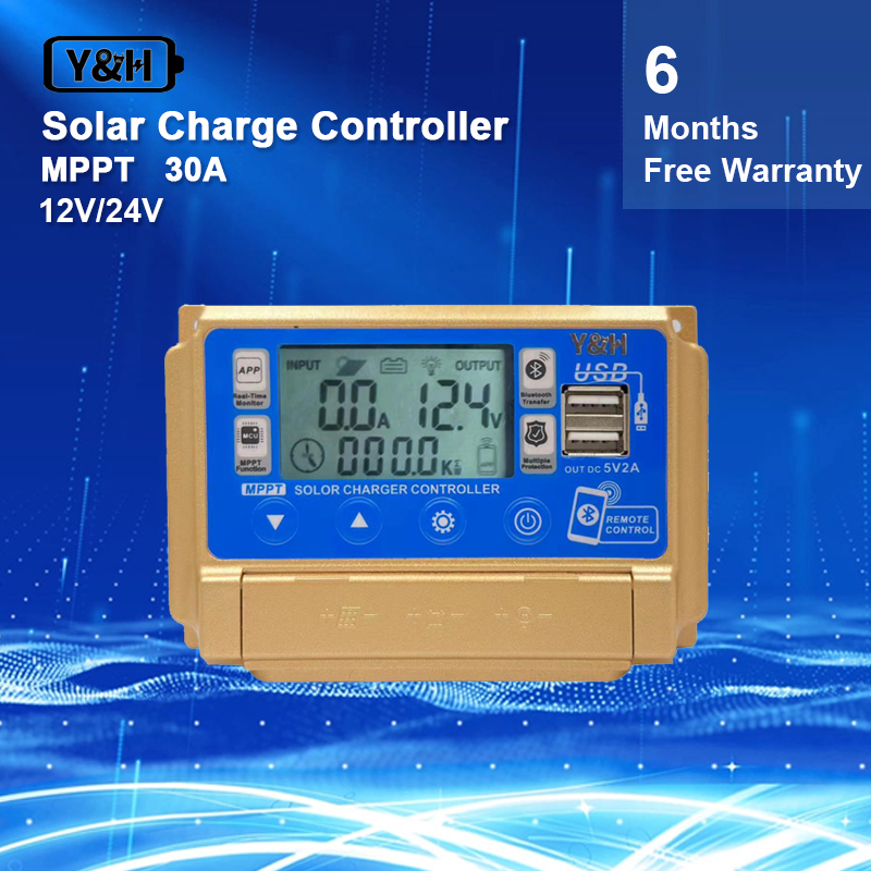 Y&amp;h MPPT 30A 太陽能充電控制器 12V 24V 太陽能電池板電池充電調節器,帶 LCD 顯示屏,雙 USB,