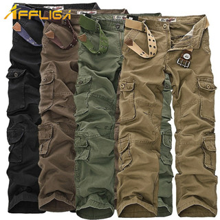 ✦AFFLIGA✦ 水洗工裝褲 迷彩軍用工裝褲 多口袋戶外耐磨男士長褲 休閒大尺碼 鈕扣口袋