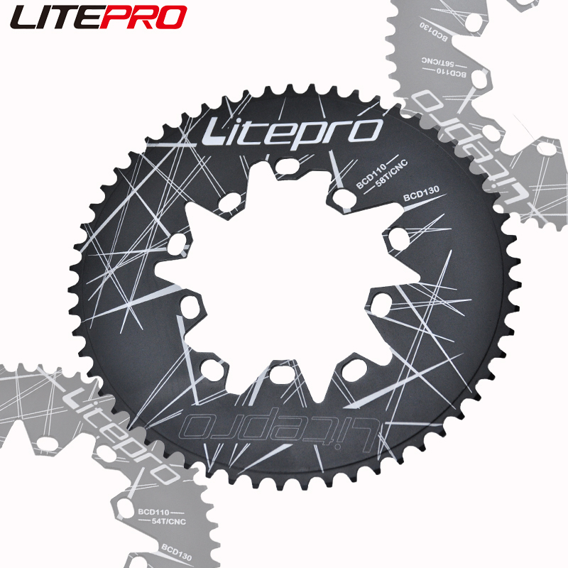 Litepro 雙橢圓形鏈環 Bcd 130/110 鋁合金自行車鏈條54t/56t/58t 鏈輪