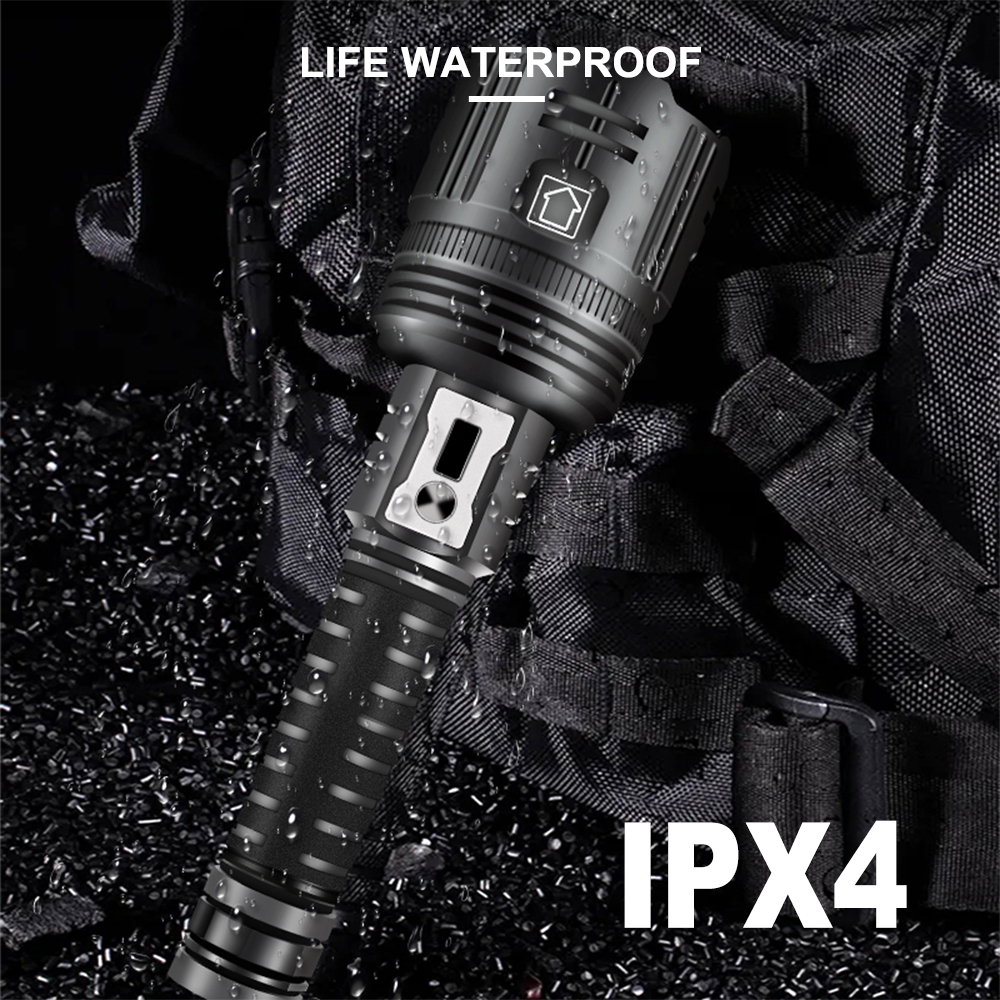 超亮 XHP360 LED 手電筒 5000lm 50W 超遠照明戰術釣魚狩獵手電筒 5 種模式 Usb 變焦露營 80