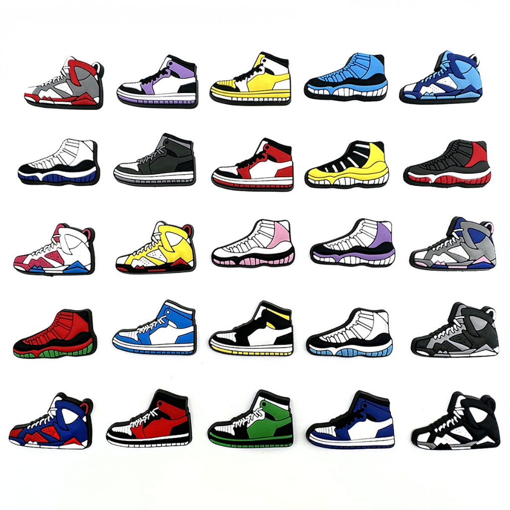 25 件/套時尚 AJ 籃球鞋塗鴉系列 Jibtz 鞋飾適用於 Crocs 木屐裝飾和平涼鞋 DIY 配件女孩和男孩