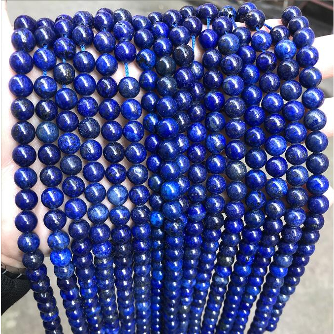 串珠 60PCS青金石圓珠子 藍色石頭散珠 串珠材料 飾品配件 DIY 條珠 手錬 項鏈 配珠 手作材料 手工編織半成品