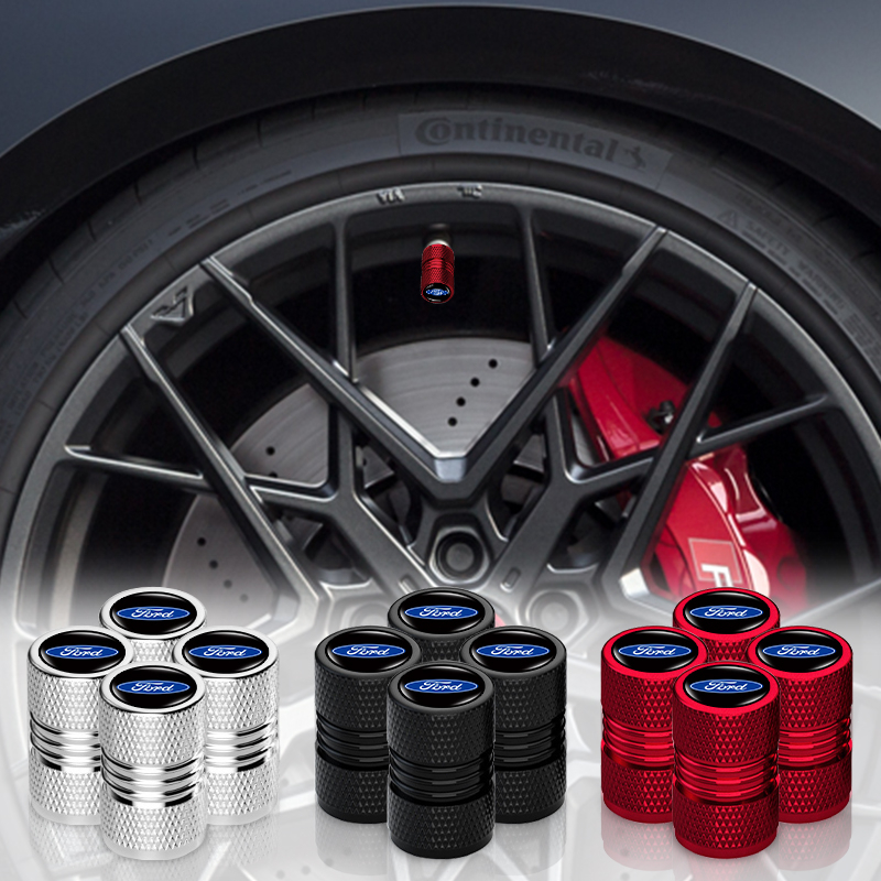 4 件裝時尚螺紋造型汽車氣門嘴防塵蓋 3D 汽車標誌車輪氣門桿蓋適用於福特 Kuga Fiesta Focus Mond