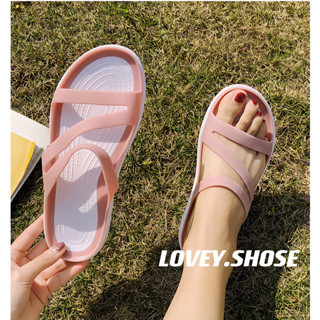 【Lovey.go】Crocs同款果冻鞋 拖鞋 平底防水防滑凉鞋 可溼水外穿拖鞋女 韓版沙灘鞋涼拖女鞋子