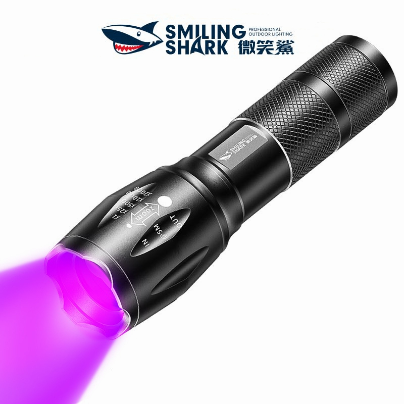 微笑鯊正品 SD1003 紫光手電筒 紫外線手電筒 紫光燈 UV365nm 寵物真菌熒光劑檢測 玉石驗鈔鑑定專用燈耐用