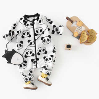 Sanlutoz 可愛熊貓保暖抓絨舒適冬季嬰兒連身衣 長袖嬰兒小童服裝拉鍊韓版