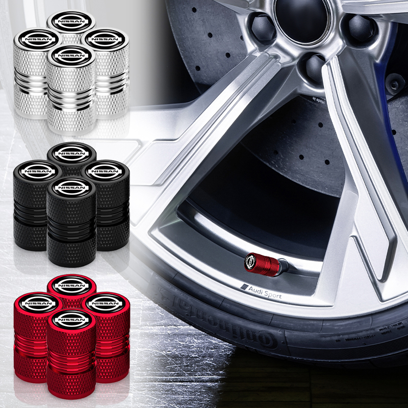NISSAN 4 件裝通用鋁製汽車輪胎防銹蓋雙螺紋汽車標誌閥蓋適用於日產騏達天籟天際線 Juke X-trail Alm