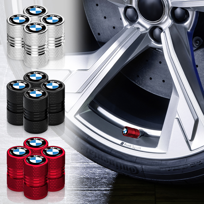4 件裝時尚螺紋造型汽車輪胎防塵蓋創意標誌汽車氣門桿保護蓋適用於 BMW E61 E90 E82 E70 E71 E87