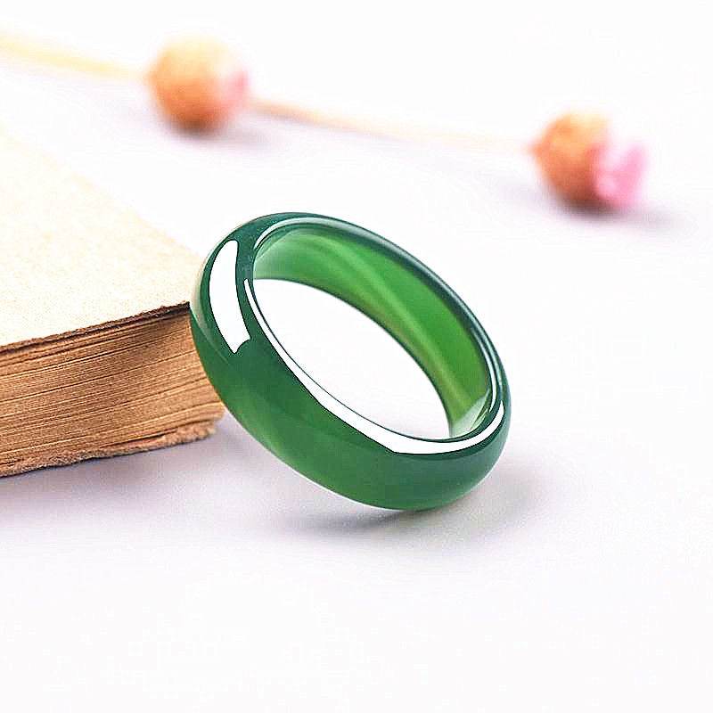 天然玉石戒指 綠色瑪瑙玉髓 冰透玉石圓形指環 0.6cm