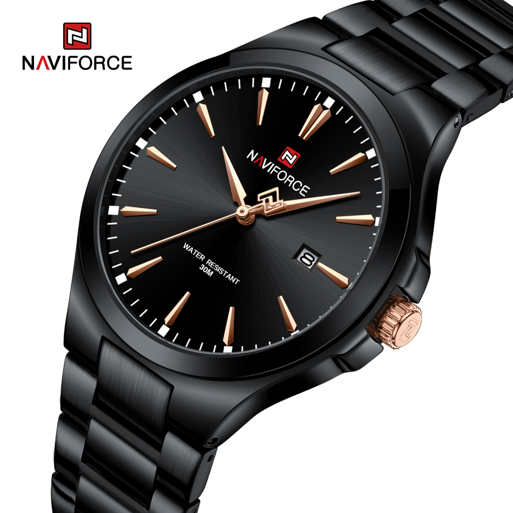 Naviforce 9214 新款男士豪華經典手錶不銹鋼運動軍用石英原裝手錶
