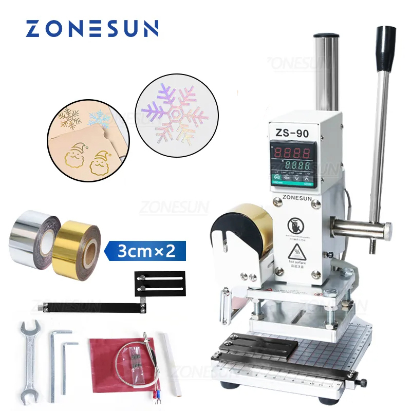 Zonesun ZS90 台式燙金機壓花機可調溫壓印機帶箔支架皮革紙木PVC卡