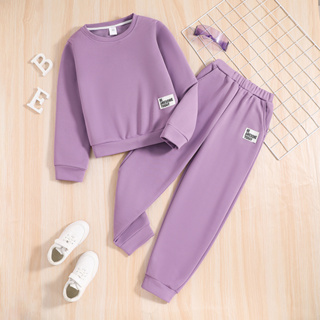 Siyyis 兒童服裝套裝 8-12 歲紫色套裝少女運動套裝日常休閒裝休閒裝女童套裝運動服