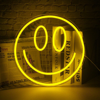 微笑臉造型LED霓虹燈亞克力背板 USB供電房間佈置室內裝飾燈