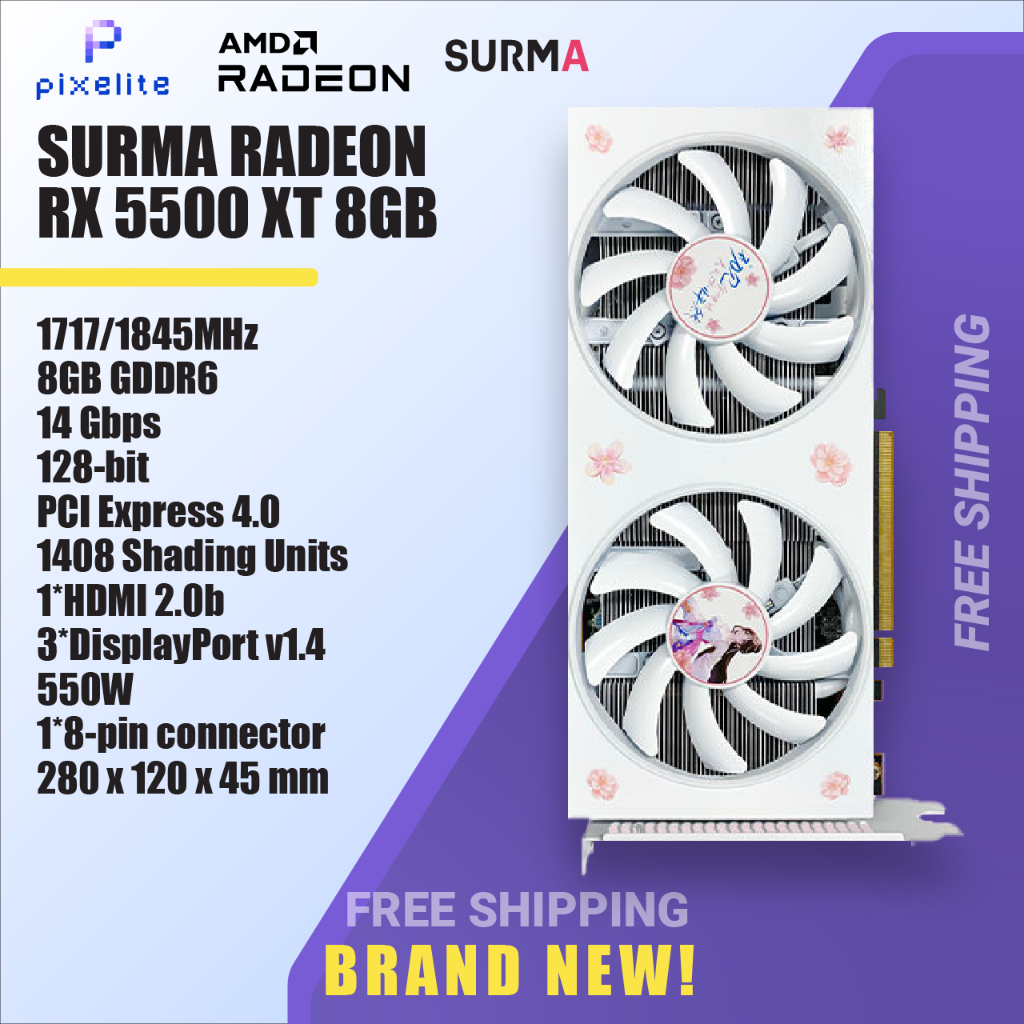 全新白色 GPU RX 5500 XT AMD 顯卡 grafik 卡