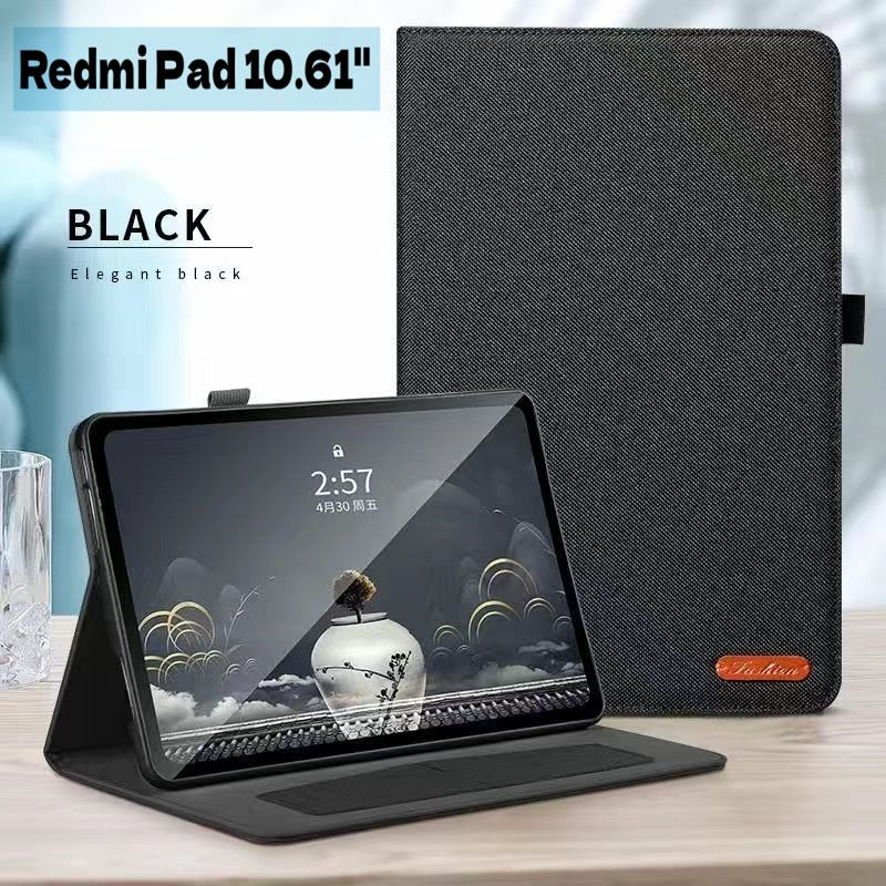 適用於紅米Redmi Pad 10.61吋保護套 紅米pad平板電腦外殼支架 牛仔布紋TPU軟殼全包防摔保護殼 翻蓋皮套