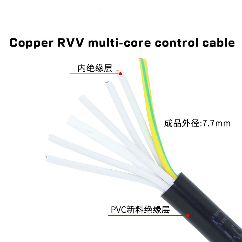 國標純銅RVV多芯控制電纜線6芯0.5/0.75/1/1.5/2.5平方軟芯信號線---&amp;