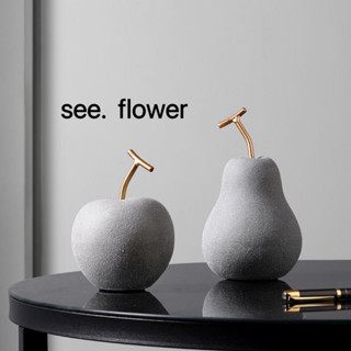 【SEE✿ FLOWER】創意現代簡約陶瓷梨子水果擺件客廳玄關電視櫃樣板房家居軟裝飾品 北歐風陶瓷擺件模擬梨蘋果創意家居
