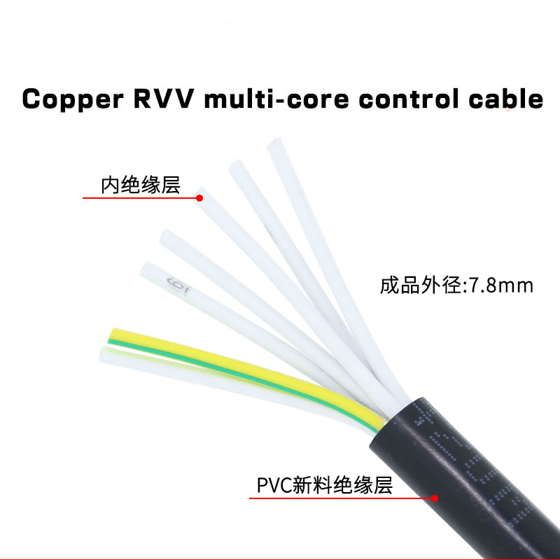 國標純銅RVV多芯控制電纜線7芯0.5/0.75/1/1.5/2.5平方軟芯信號線&amp;*--