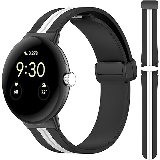 兼容 Google Pixel Watch 2代錶帶,磁吸扣運動腕帶 谷歌Pixel Watch2/1 矽膠錶帶