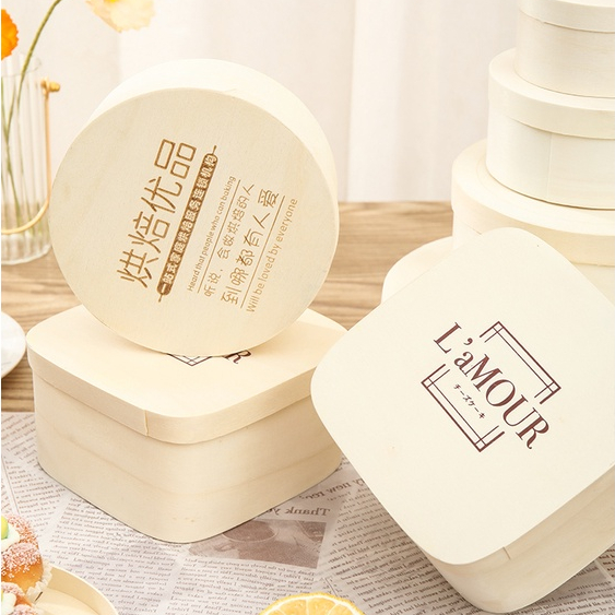 現貨【木質蛋糕盒】 雙層芝士巴斯克蛋糕木盒 4寸6寸包裝圓形乳酪打包盒 烘焙包裝盒 簡約