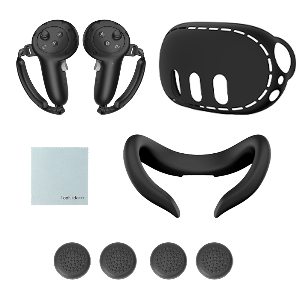 適用於 Meta Quest 3 矽膠保護殼套裝控制器手柄套面罩搖滾帽 VR 配件