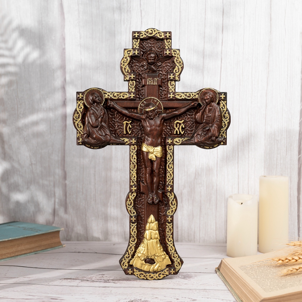 【俄羅斯】東正教風格 木製十字架宗教家居擺件正統十字架聖像雕像牆壁裝飾