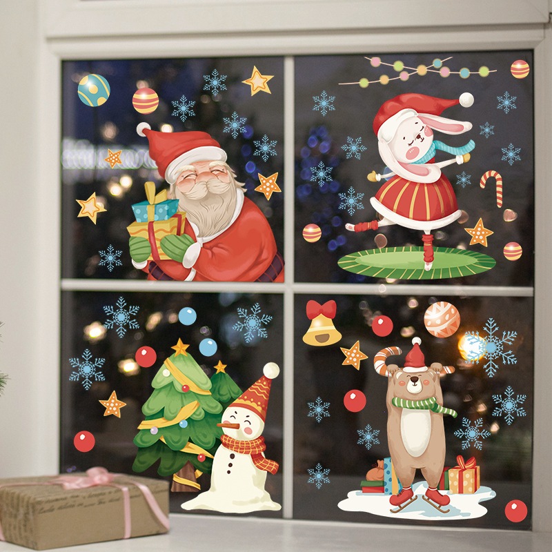 1 件聖誕聖誕老人雪人貼紙,客廳窗戶牆貼,家居裝飾自粘防水透明牆貼
